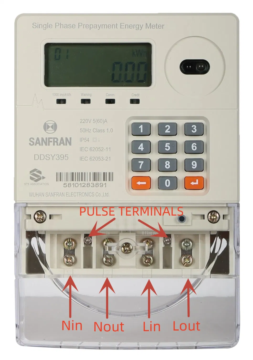 Sts Keypad Prepaid Single Phase Electricity Energy Meter